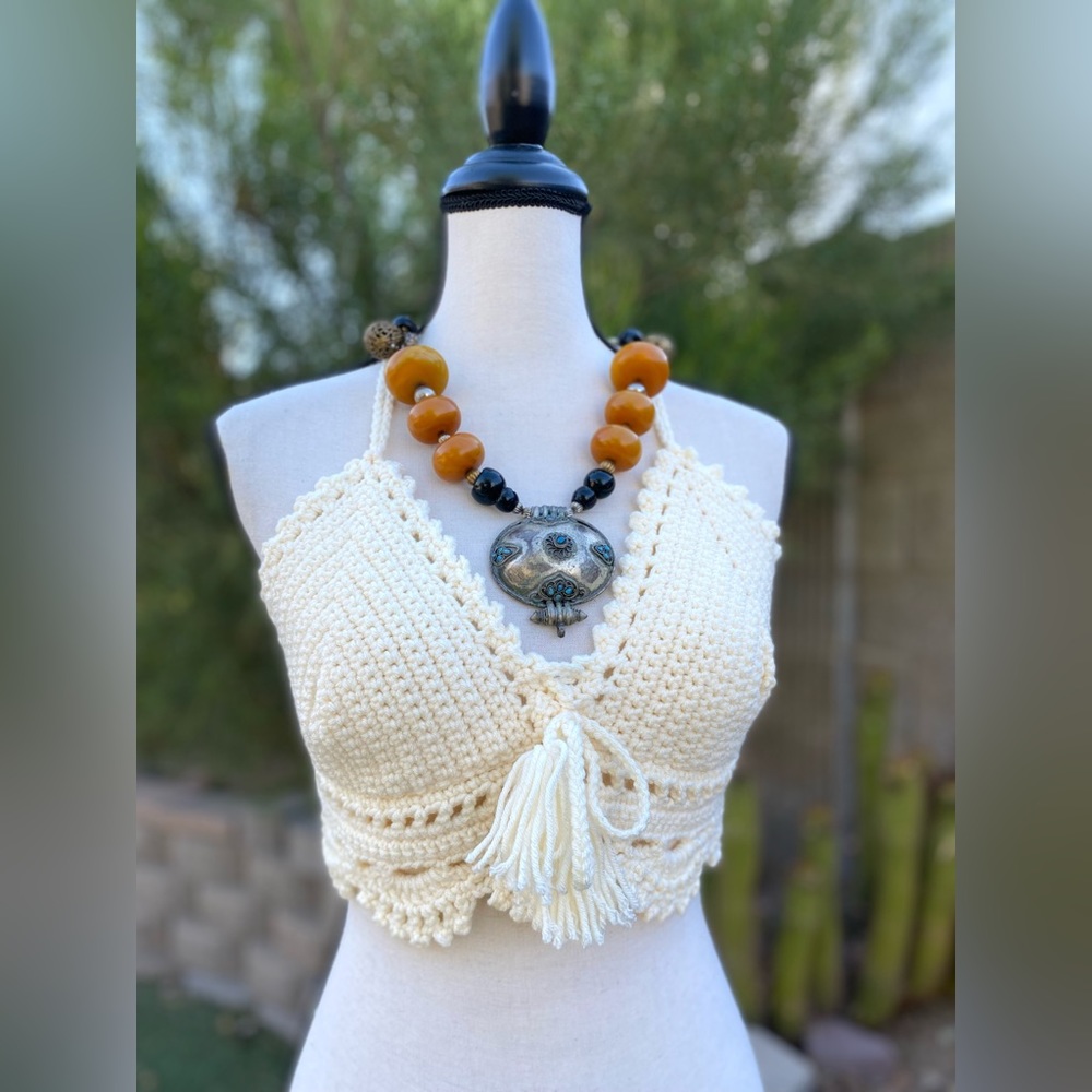 NWT festival handmade crochet halter top 60s 70s style